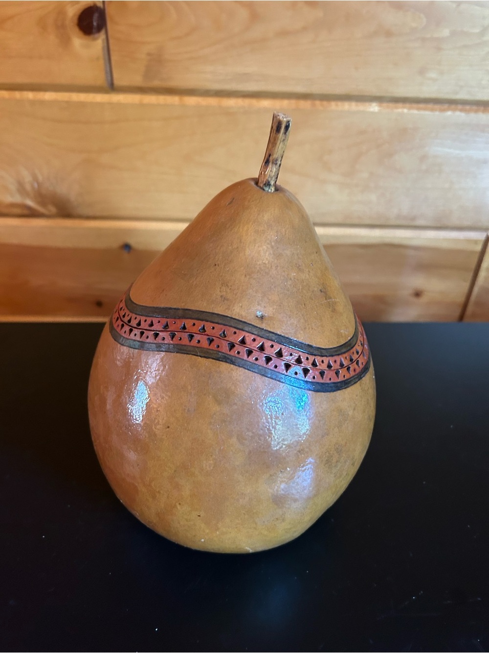 Handcrafted Decorative Gourd with Carved Band